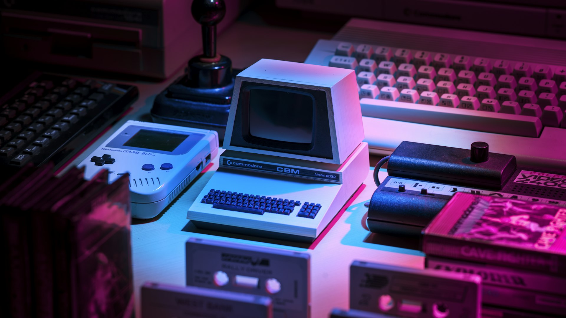Gaming setup with controller and glowing display